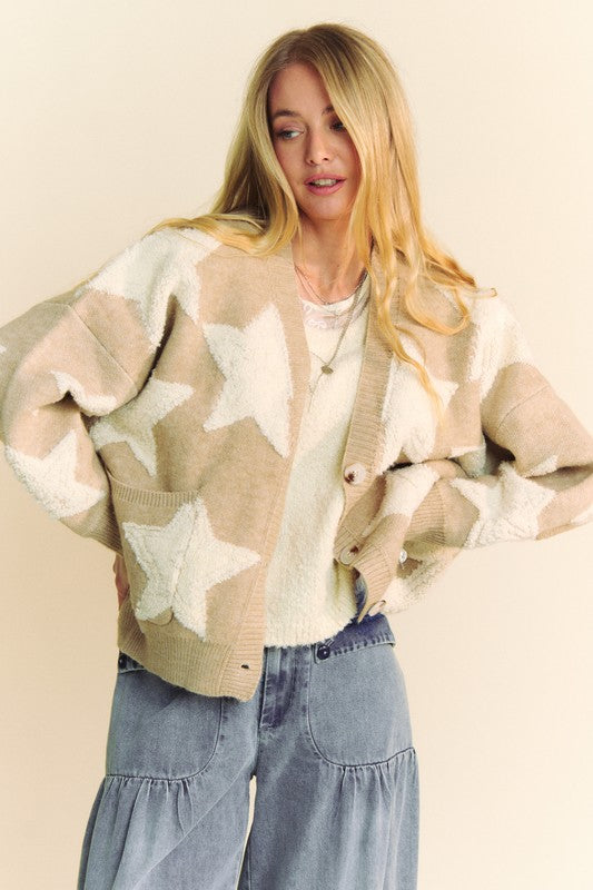 Fuzzy Star Button Down Cardigan front