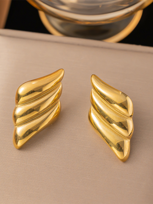 Retro simple gold angel wings design earrings